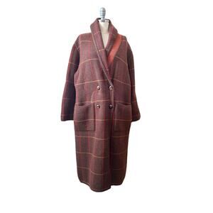 Rodier Paris Wool Angora Plaid Coat w/ Knit Lining Brown M